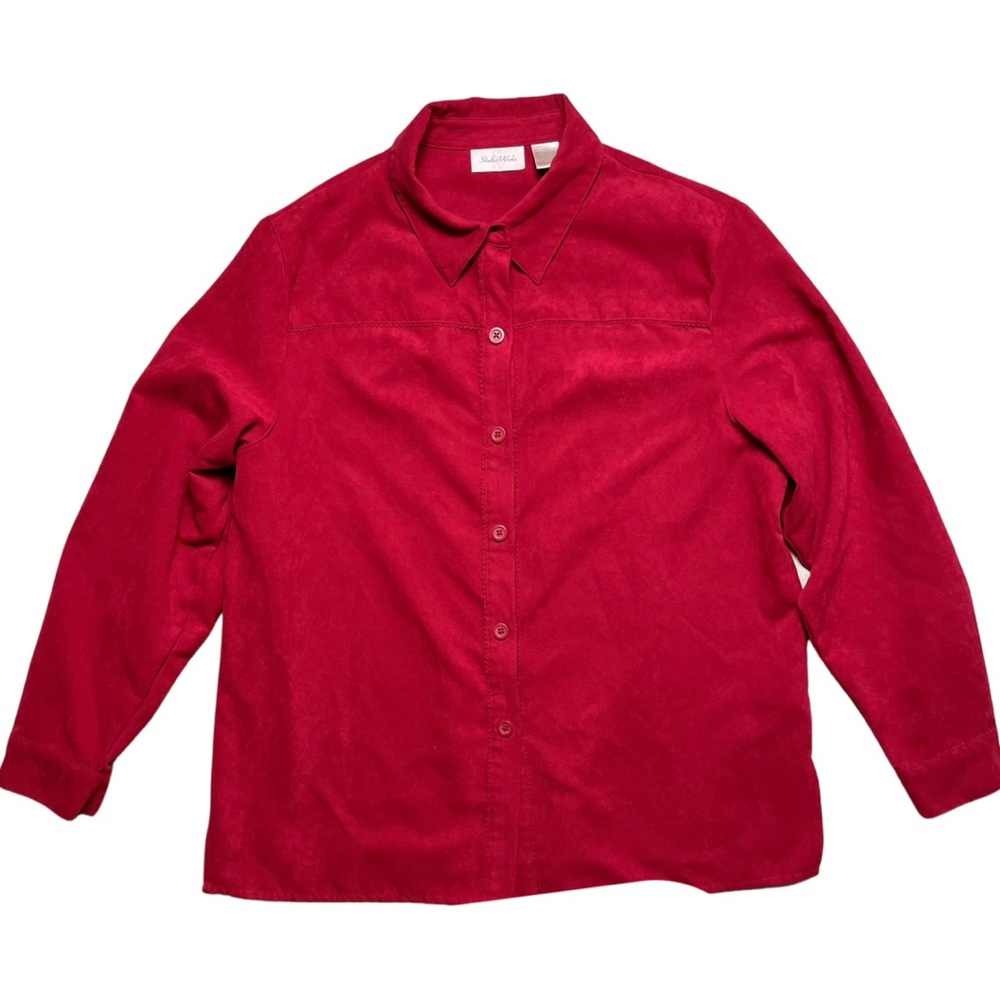 Vintage Red Faux Suede Button Down Size L